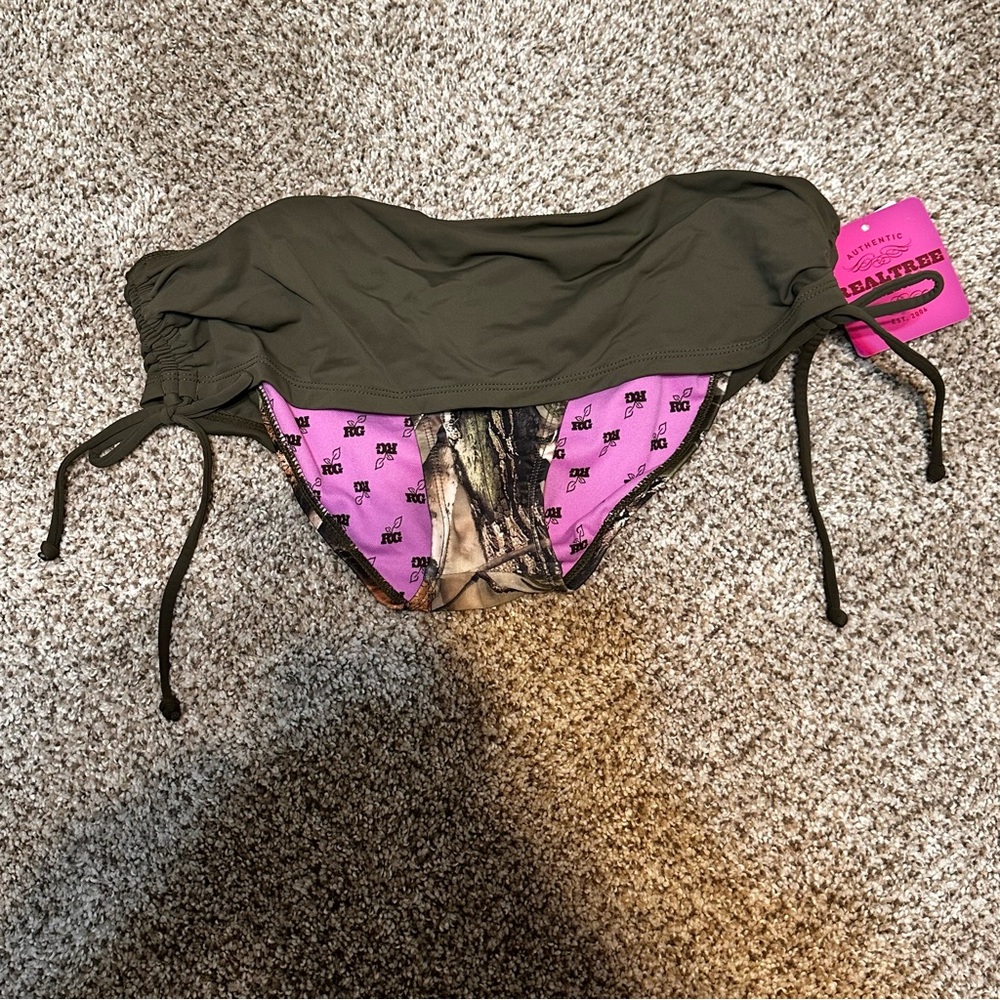 Real tree CAMO women's L bikini bottom cinch sides NWT cowgirl army green